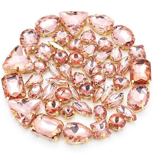 TBXqian Strass Perlen,50PCS Metall Flatback Gold Prong Einstellung Nähen Klaue Glas Strass mit Aufbewahrungstasche, Gemischte Formen Kristalle Glasperlen für Kleidung Stirnbänder Dekoration-Farben13 von TBXqian