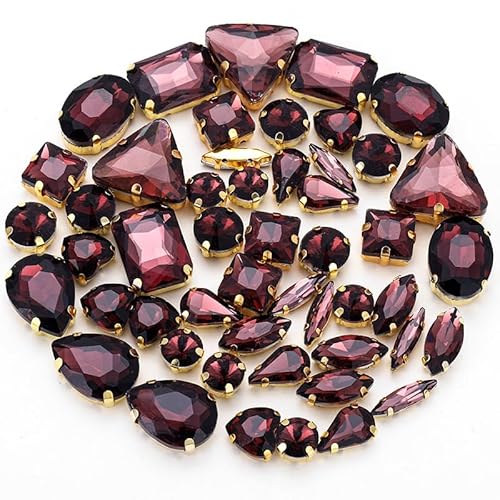 TBXqian Strass Perlen,50PCS Metall Flatback Gold Prong Einstellung Nähen Klaue Glas Strass mit Aufbewahrungstasche, Gemischte Formen Kristalle Glasperlen für Kleidung Stirnbänder Dekoration-Farben17 von TBXqian