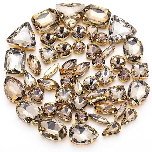 TBXqian Strass Perlen,50PCS Metall Flatback Gold Prong Einstellung Nähen Klaue Glas Strass mit Aufbewahrungstasche, Gemischte Formen Kristalle Glasperlen für Kleidung Stirnbänder Dekoration-Farben15 von TBXqian