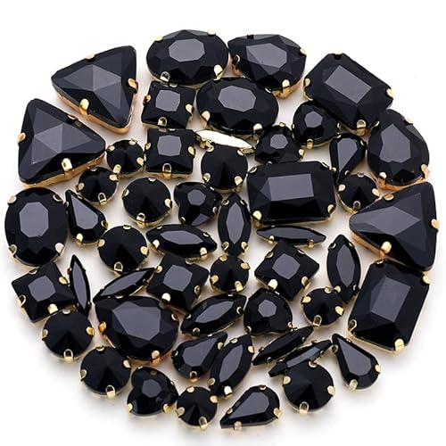 TBXqian Strass Perlen,50PCS Metall Flatback Gold Prong Einstellung Nähen Klaue Glas Strass mit Aufbewahrungstasche, Gemischte Formen Kristalle Glasperlen für Kleidung Stirnbänder Dekoration-Farben12 von TBXqian