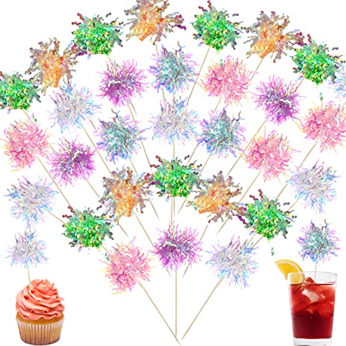 120 Stück Feuerwerk Cupcake Topper Folie Rüschen Zahnstocher Kuchen Dekorationen Glitzernde Lametta Cupcake Topper Cocktail Picks Feuerwerk Party Picks für Urlaub Party Gastgeschenke Zubehör (6 Farben) von TBoxBo