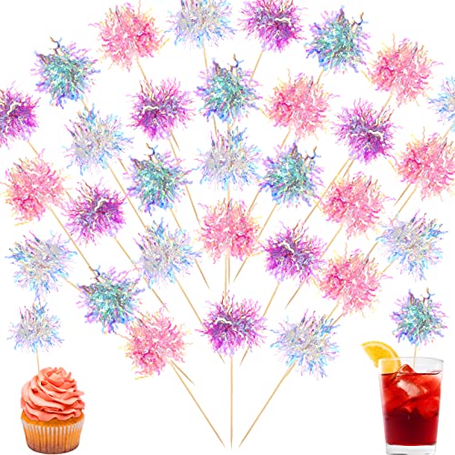 120 Stück Feuerwerk Cupcake Topper Folie Rüschen Zahnstocher Kuchen Dekorationen Sparkle Lametta Cupcake Topper Cocktail Picks Feuerwerk Party Picks für Urlaub Party Gastgeschenke Zubehör (4 Farben) von TBoxBo