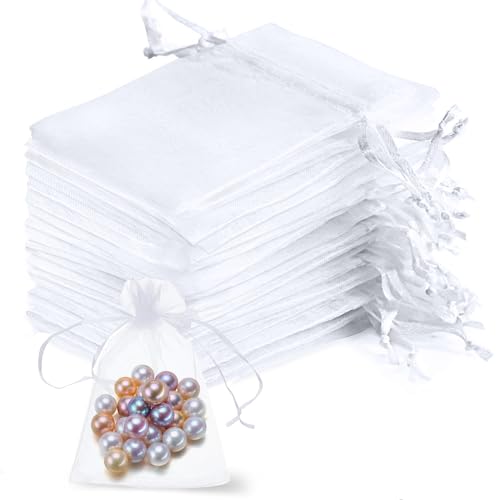 TCASENER 100 Stück 7x 9 cm Weiß Hochzeit Organzasäckchen,Organzasäckchen,Schmuckbeutel,Beutel Schmuckbeutel mit Zugband,für Party Hochzeit Festival von TCASENER