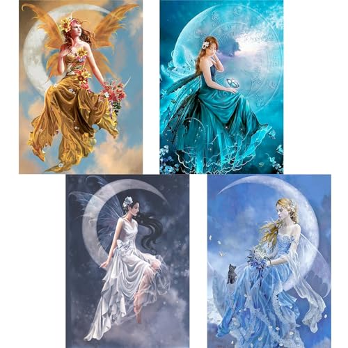 TDFERAN/30 x 40 cm DIY 4 Pack Diamant-Stickerei Motiv Märchen für Kinder, Puzzle Diamant Göttin, Diamond Painting, Erwachsene Kristall Handwerk Kunst, 5D Wandaufkleber Dekoration, Fee auf dem Mond von TDFERAN