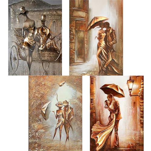 TDFERAN/30x40CM 5D Diamond Painting Full 4er Set——5D Diamant Painting Bilder Goldene Welt——DIY Mosaik Kreuzstich-Set Liebhaber Liebe——für Haus Wand und Eingang Dekorationen Vintage von TDFERAN