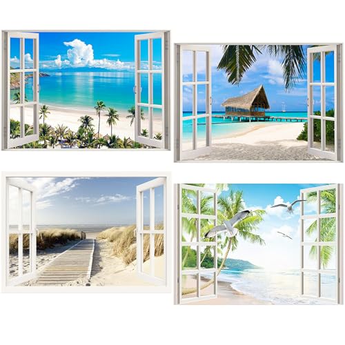 TDFERAN/40x30CM Diamond Painting Meer und Strand,Diamant Painting Bilder Landschaft Fenster, DIY 4 Pack Cross Stickerei Malerei Kits, für Wohnzimmer Schlafzimmer Büro Wand Dekoration von TDFERAN