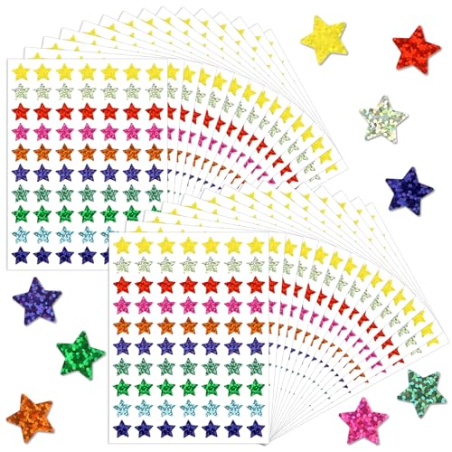 2100 Stück Bunte Sterne Aufkleber 1,5 cm, Star Sticker Glitzer Sticker Sterne, Bunte Laser Sternaufkleber, Selbstklebende Stern Aufkleber 10 Farben für Belohnungsdiagramm, Scrapbooking, DIY von TDUNSYA