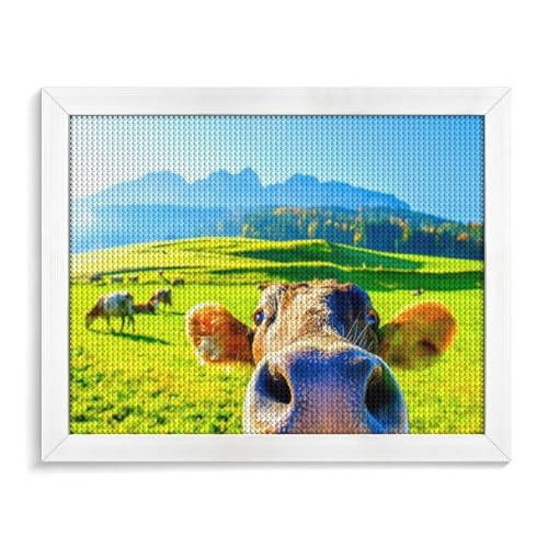 TDXYz „Neugierige Kuh“ 5D Diamond Art Kits DIY Diamond Painting Vollbohrer Bilder Strass Stickerei Kunst Handwerk Leinwand Rundbohrer40x40cm/15.74x15.74 von TDXYz