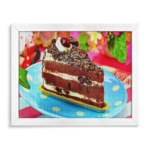 TDXYz ，One piece of chocolate cake cream cherry,Diy 5D Diamant Malen nach Zahlen Einzigartige Kits Heimwanddekoration Kristall Strass Wanddekoration Kreuzstich40x40cm von TDXYz