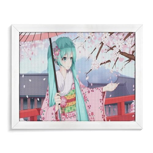 TDXYz anime girl kimono, sakura5D Diamond Painting Kit, Diy Diamond Painting Full Kits Kunst Full Drill Set Für Erwachsene Oder Kinder, Diamond Painting Drill 50x60cm von TDXYz