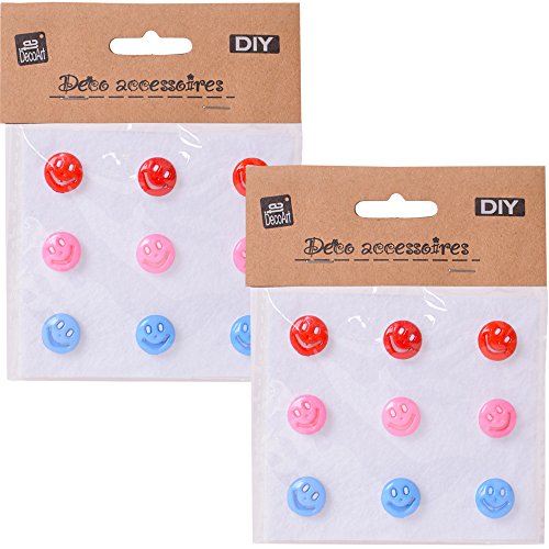 18 Stück DIY Zierknöpfe Ösenknöpfe Smiley Emoji 14 mm bunte Knöpfe zum selber Basteln und Verzieren von TE-DecoArt