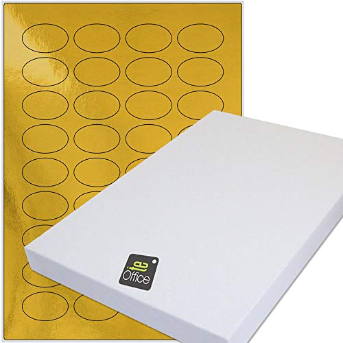 TE-Office 36 Stück Etikett Gold Metallic Etiketten Selbstklebend Bedruckbar A4 Bogen Sticker Paper Printer Labels 41x25 mm Oval von TE-Office