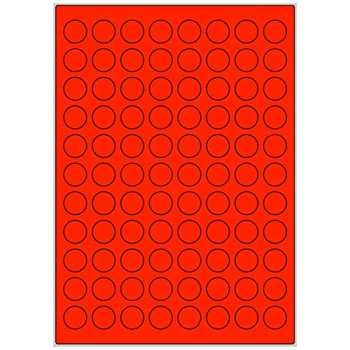 TE-Office 880 Stück 20mm runde farbige Universal Markierungspunkte Klebepunkte auf 10 Blatt Bogen DIN A4 in Leuchtfarbe rot von TE-Office