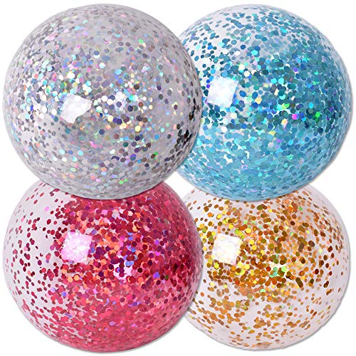 TE-Trend Glitter Luftballon 4er Set - 85cm wiederverwendbare Luftballons für Kinder - bunter Hüpfball & Springball für Kinder in tollen Farben - glitzernder Wasserball für endlosen Outdoor-Spaß von TE-Trend