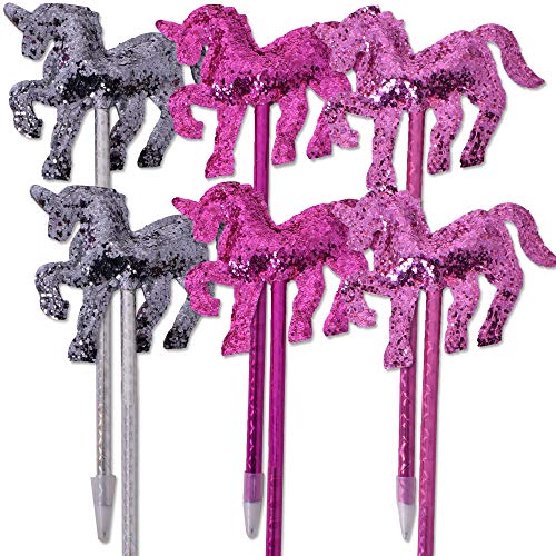 TE-Trend 6 Stück Einhornstift Stift Pen Kugelschreiber Einhorn Unicorn Topper Glitzer Glitter Pink Grau Rosa Sortiert von TE-Trend