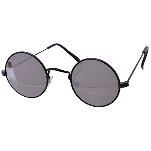 TE-Trend 70er Hippie Karneval Brille rund schwarz verspiegelt Kostüm Zubehör Partybrille Flower Power Lennon Osborne von TE-Trend