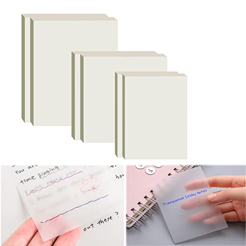 300 Blätter Transparente Haftnotizen,6 Packungen Selbstklebendes und Wiederbeschreibbar Clear Sticky Notes Set, 3 Größen Wasserdicht Haftnotizen, Klebezettel Papier für Schule,Studenten,Büro von TECDW