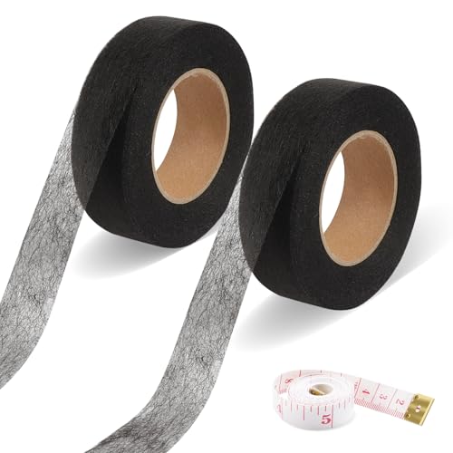 TECDW 2 Pack Bügelband Wird Mit 1 Maßbändern Geliefert,2 cm Breites 24 m Langes Modeband,Nahtband Saumband Eignet Sich für Verschiedene Stoffe Wie Jeans, Röcke, Hemden, Vorhänge (Schwarz) von TECDW