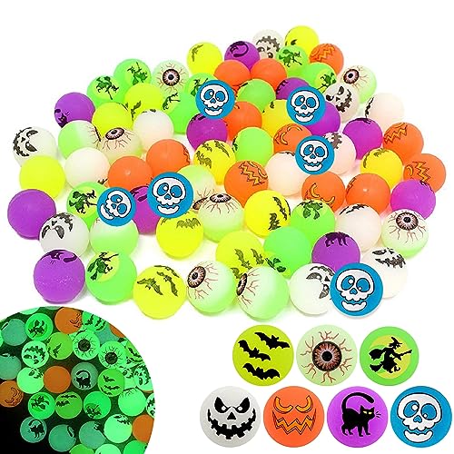 TECHEEL 48 Stück Halloween Luminous Flummi Leuchtend Flummies für Kinder Flummis Kindergeburtstag Hüpfball für Halloween Party Mitgebel Spielzeug Geschenk Süßes oder Saures von TECHEEL