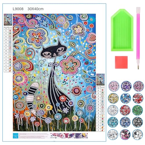 TECHEEL 5D Diamant Painting Set, Diamond Painting Kinder Katze Teenager Mädchen, 30x40cm 5D DIY Diamantmaler-Set, Diamond Painting Geschenke für 8 9 10 11 12 Jährige Mädchen Teenager (A) von TECHEEL