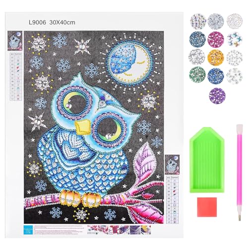 TECHEEL 5D Diamant Painting Set Diamond Painting Kinder Eulen Teenager Mädchen 30x40cm 5D DIY Diamantmaler-Set, Diamond Painting Geschenke für 8 9 10 11 12 Jährige Mädchen Teenager (B) von TECHEEL