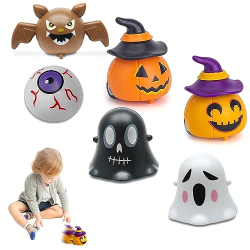 TECHEEL 6 Stück Halloween Aufziehspielzeug Set Mini Kürbis Aufziehauto Fledermaus Spielzeug Auto Halloween Zurückziehen Spielzeugauto für ab 3 4 5 6 Jahre Halloween Kinder Party Mitgebsel Geschenk von TECHEEL