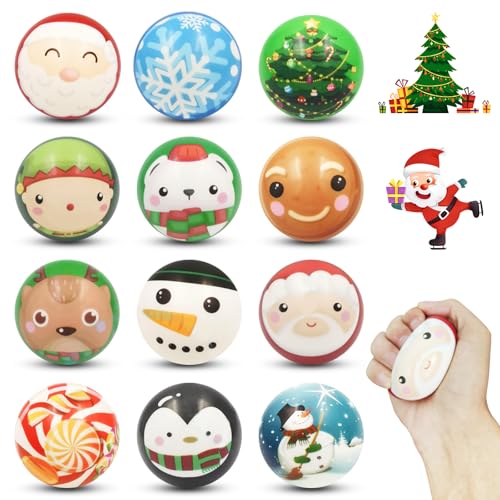 TECHEEL 12Pcs Weihnachten Squishies Weihnachten Stress Balls Antistressball Stressball Anti Stress Bälle für Kinder Erwachsene Mitgebsel Kinder Gastgeschenke Kindergeburtstag Gastgeschenke Weihnachten von TECHEEL