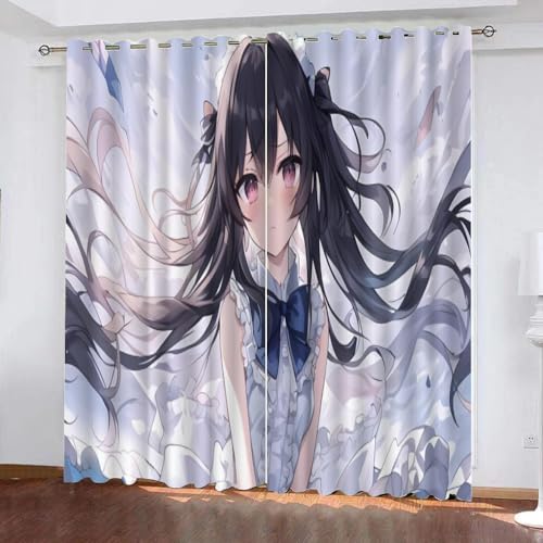 Vorhänge 3D Blickdichte Japanischer Anime Verdunkelungsvorhang mit Ösen für Jungen Mädchen Schlafzimmer Anime Girl Wohnzimmer Thermo Kälteschutz Vorhänge 336x229 cm(BxH), 2er Set von TECHPO