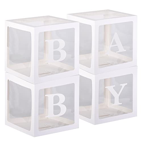 TECKED Weiße transparente Babyboxen mit Baby-Buchstaben, Party-Dekoration, transparenter Ballonboxen-Hintergrund, Babyparty, Geburtstagsparty, Geschlechtsoffenbarung, Hochzeit, 4 Stück von TECKED