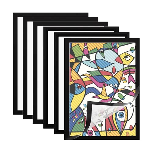 TECKI 6 Stuck Wechselrahmen Bilderrahmen Magnet, Magnetischer Stundenplan Diamond Painting Poster, Magnetrahmen für Die Dekoration zu Hause, Buro und Schule (Black, A4: 21 * 29.7cm) von TECKI