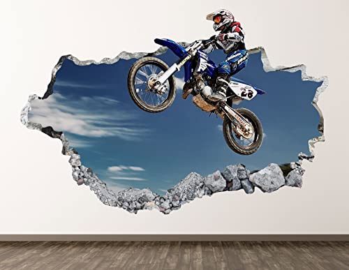 Wandtattoo Rissig DIY Fototapete Motocross Wandtattoo Art Deco 3D Smashing Jump Poster Kinderzimmer Aufkleber BL419-80x120CM von TECKI