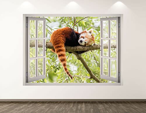 Wandtattoo Rissig DIY Fototapete Roter Panda Wandtattoo Art Deco 3D Fenster Tier Wandbild Kinderzimmer Aufkleber BL183-80x120CM von TECKI