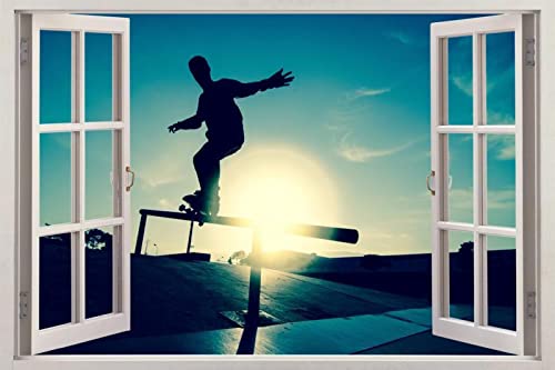 Wandtattoo Rissig DIY Fototapete Skateboarding 3D Window View Decal WALL STICKER Decor Art Mural Skate Skateboard 80x120CM von TECKI