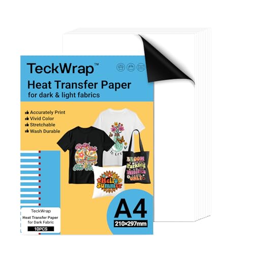 TECKWRAP Bedruckbares Wärmetransferpapier für T-Shirts, 15 Blatt, 21,1 x 29,7 cm, bedruckbares Wärmetransfer-Vinyl für Tintenstrahldrucker, Transferpapier zum Aufbügeln für helle und dunkle Stoffe von TECKWRAP