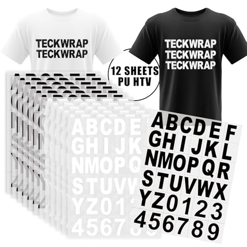 TECKWRAP Buchstaben zum Aufbügeln für Kleidung, 12 Blatt 432 Stück 1 Zoll Eisen auf Vinyl Buchstaben mit A-Z, 0-9 Eisen auf Zahlen Alphabete Aufkleber für Stoff Kleidung T-Shirt Druck DIY Handwerk von TECKWRAP