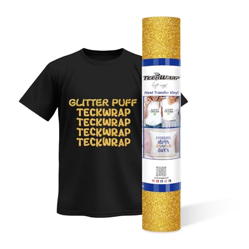 TECKWRAP Glitter Puff HTV 3D Puff Glitter Wärmetransfer-Vinyl-Rolle 25,4 cm x 1,5 m für DIY-Kleidung, T-Shirts, Stoff, Gold, Puffy, zum Aufbügeln, Vinyl, kompatibel mit Heißpresse, Bastelschneider, von TECKWRAP