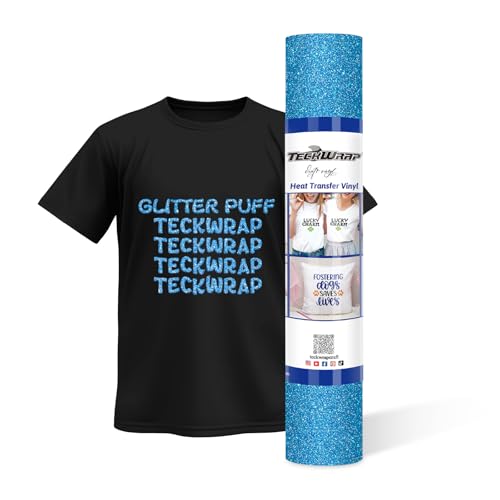 TECKWRAP Glitter Puff HTV 3D Puff Glitter Wärmetransfer-Vinyl-Rolle 25,4 cm x 1,5 m für DIY-Kleidung, T-Shirts, Stoff, blau, bauschiges Vinyl zum Aufbügeln, kompatibel mit Hitzepressen, von TECKWRAP