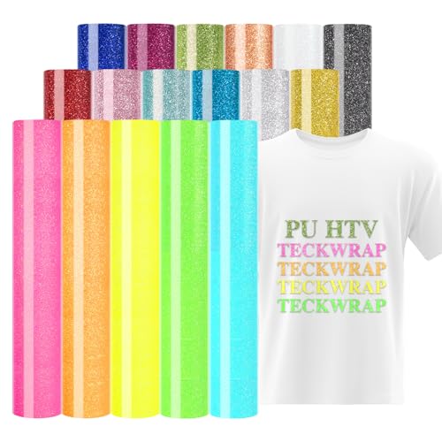 TECKWRAP Glitzer-Wärmetransfer-Vinylbögen, 17 verschiedene 30,5 x 25,4 cm, Glitzer-HTV-Vinylbögen für T-Shirts, Taschen und mehr, Glitzer-Vinyl zum Aufbügeln, geeignet für die meisten von TECKWRAP