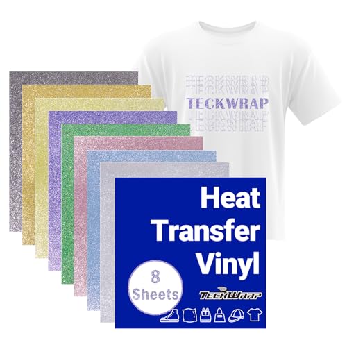 TECKWRAP Glitzer-Wärmetransfer-Vinylbögen, 30,5 x 25,4 cm, weiches schimmerndes HTV-Vinyl für T-Shirts, Kleidung, Taschen und mehr, Glitzer-HTV-Blätter, zum Aufbügeln, Vinyl für die meisten von TECKWRAP