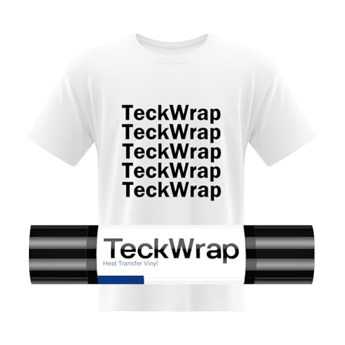 TECKWRAP HTV Wärmetransfer-Vinyl-Rollen – 30,5 cm x 1,5 m, schwarzes Vinyl zum Aufbügeln, Vinyl für T-Shirts, Wärmepresse, Vinyl für DIY-Hitze-Vinyl-Design (schwarz) von TECKWRAP