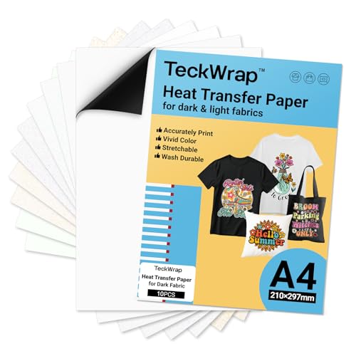 TECKWRAP Inkjet-Wärmetransferpapier, A4 x 10 Blatt für dunkle oder helle Stoffe, zum Aufbügeln auf T-Shirts, Transferpapier, A4, bedruckbares Transferpapier (weiß, grüner Glitzer, blauer Glitzer, von TECKWRAP