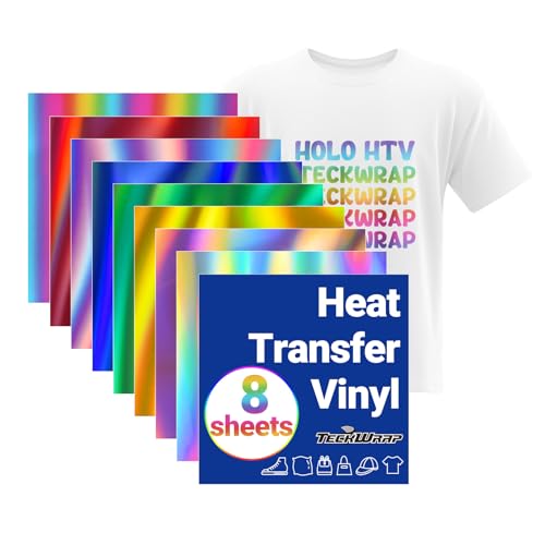 TECKWRAP Metallisches holografisches Wärmetransfer-Vinyl – 8 Bögen, 30,5 x 30,5 cm, Vinyl zum Aufbügeln, für T-Shirts, Kleidung, Taschen, Kissen und mehr, kompatibel mit den meisten Schneidemaschinen von TECKWRAP