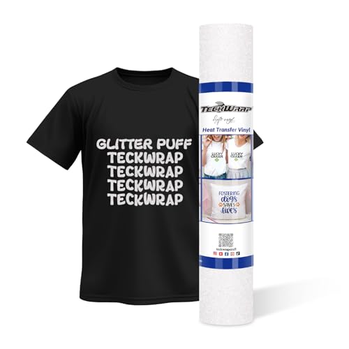 TECKWRAP Puff Glitter HTV 3D Puff Glitter Wärmetransfer-Vinyl-Rolle 25,4 cm x 1,5 m für DIY-Kleidung, T-Shirts, Stoff, weiß, bauschiges Vinyl, kompatibel mit Heißpress-Bastelschneidern von TECKWRAP