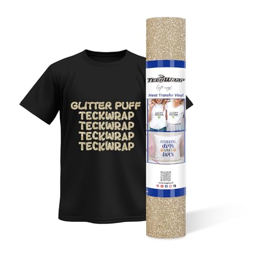 TECKWRAP Puff Glitter HTV 3D-Puff-Glitzer-Wärmetransfer-Vinyl-Rolle, 25,4 cm x 1,5 m, für DIY-Kleidung, T-Shirts, Stoff, goldfarben, geschwollenes Vinyl, kompatibel mit Heißpress-Bastelschneidern von TECKWRAP