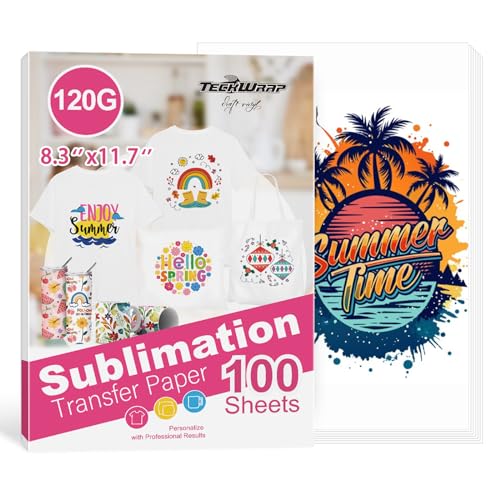 TECKWRAP Sublimationspapier, 21,6 x 29,2 cm, 100 Blatt, 120 g/m², Arbeit mit Sublimationsdrucker und Sublimationstinte, Wärmetransferpapier für beschichtete Tassen, Becher, Polyester-T-Shirts, von TECKWRAP