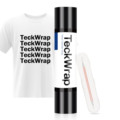 TECKWRAP Wärmetransfer-Vinyl-Rollen zum Aufbügeln, 30,5 cm x 4,5 m, zum Aufbügeln für Hemden, HTV-Vinyl-Wärmeübertragung, leicht zu schneiden und zu jäten, mit Unkrautstift (klassisches Schwarz, 4,5 von TECKWRAP