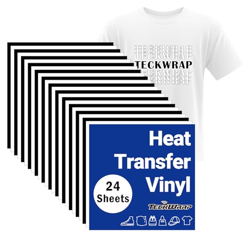 TECKWRAP Wärmetransfer-Vinylbögen, Polyurethan, Weiß, Schwarz, 24 Blatt, 30,5 x 30,5 cm, HTV-Vinyl für T-Shirts, weißes Vinyl zum Aufbügeln, geeignet für die meisten Schneidemaschinen, leicht zu von TECKWRAP