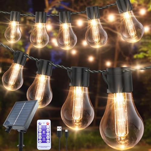 Lichterkette Außen Solar, 30Leds 12M Lichterkette Solar Außen Glühbirnen IP65 Wetterfest,USB& Aussen, 8 Modus Solarlichterkette für Terrasse Garten, Balkon Deko, Weihnachten [Energieklasse G] von TECKZOON