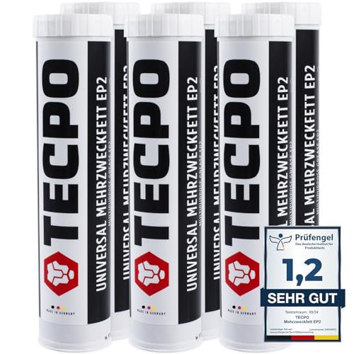 TECPO 6x Universal Mehrzweckfett 400g– Kartusche Schmierfett, Lithiumfett, Universalfett, KFZ-Schmierung, wasserbeständig von TECPO