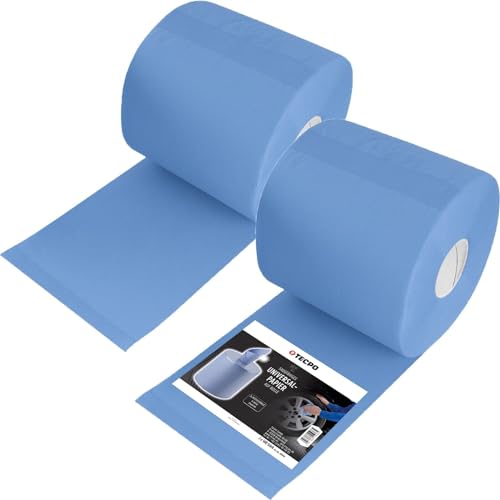 TECPO saugstarke Reinigungstücher blau | recycelte Papierrolle | 2 lagig | 21x34cm | 2x Rollen je 500 Blatt | perforiert | Putzpapier | Wischtücher | Putztuchrolle für Industrie, Werkstatt und Gewerbe von TECPO